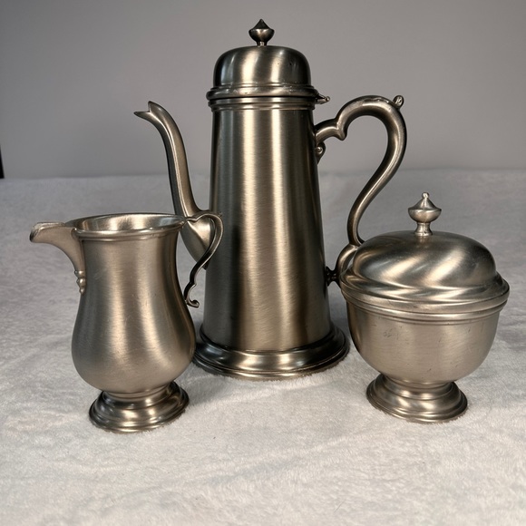 Colonial Pewter Broadman Lighthouse Coffee Tea Pot LongSpout Sugar & Creamer 130 - Picture 1 of 16